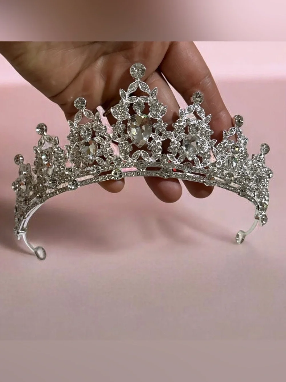 Silver Crystal Bridal Tiara Crown with Decorative Accents